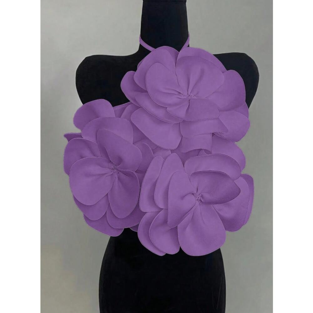 Lavender Oversized Sculpted 3D Petal Floral Bloom Halter Top S, M, L, XL